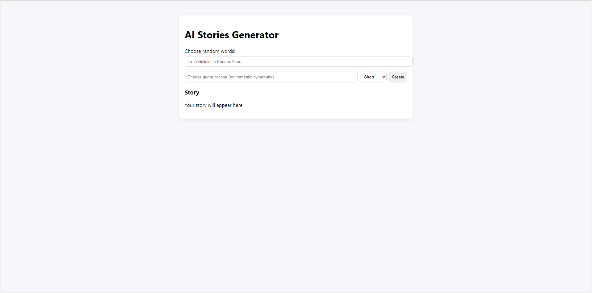 IA Story Generator main page