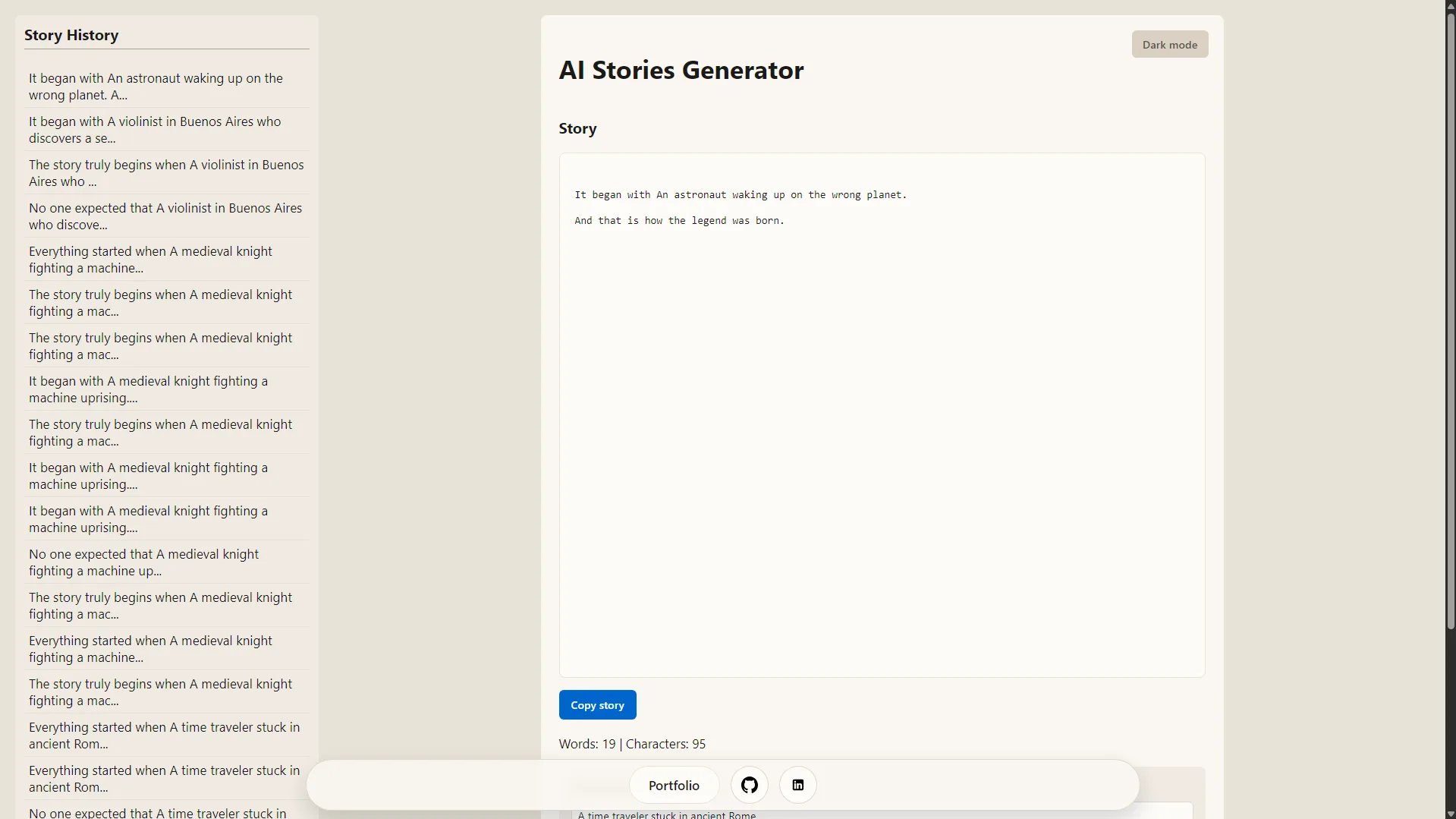 IA Story Generator main page