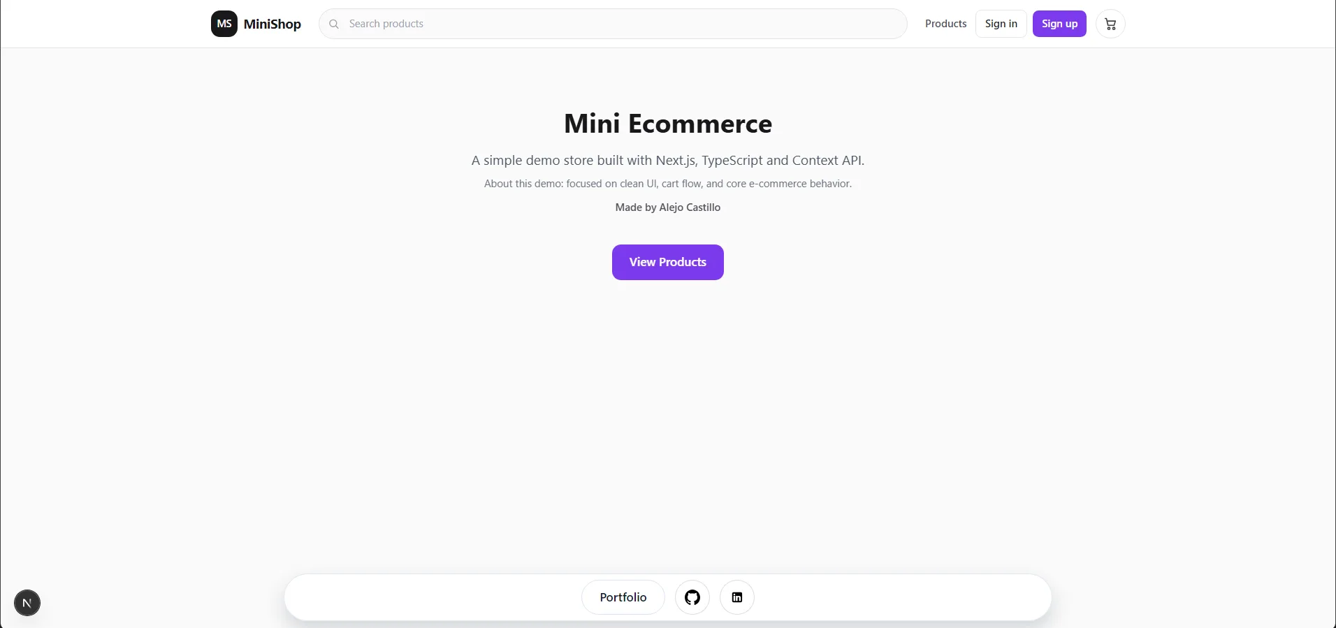 Mini Ecommerce main page